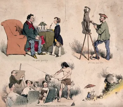 Pastimes: listening to a precocious chiild, creating a sculpture, a life class for women, and an artist's reminiscences of plein-air painting in Italy