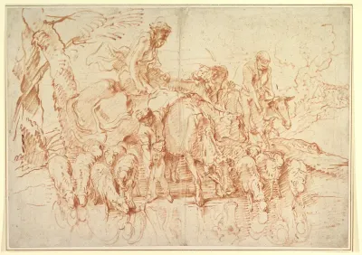 Pastoral Journey with Flocks and Herds at a Stream