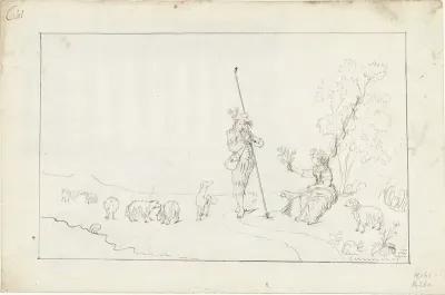 Pastorale scène met herder en herderin