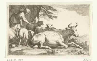 Pastorale scène met koe