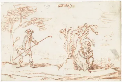 Pastorale scène met twee figuren