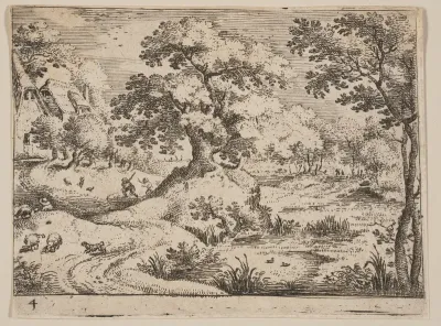 Path by a Swamp: Sheepdog and Sheep, from Landscapes