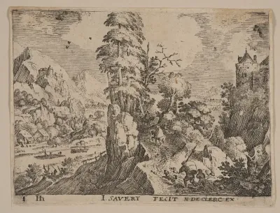 Path with Travelers to right of River, from Landscapes