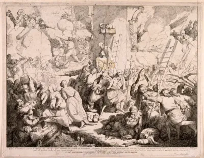 Patras: Greeks rise up against the Turks and massacre them at the castle of Patras, 1821