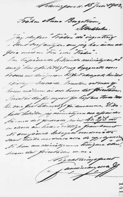 Paul Sinebrychoff's letter to Anna Bergström 15.06.1902