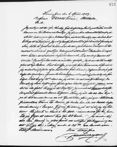 Paul Sinebrychoff's letter to Osvald Sirén 6.4.1909