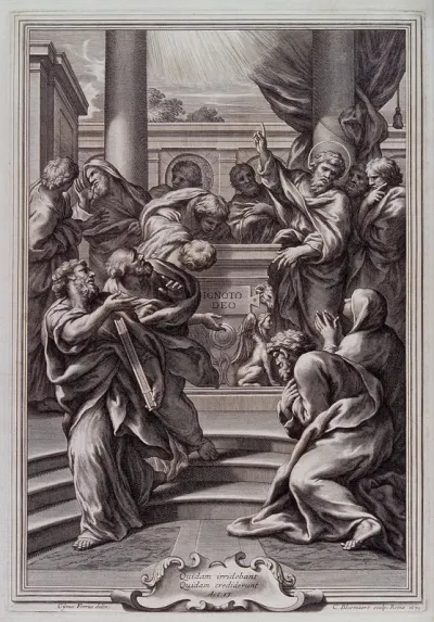 Paul tells the people of Greece about the last judgement; some mock and others believe