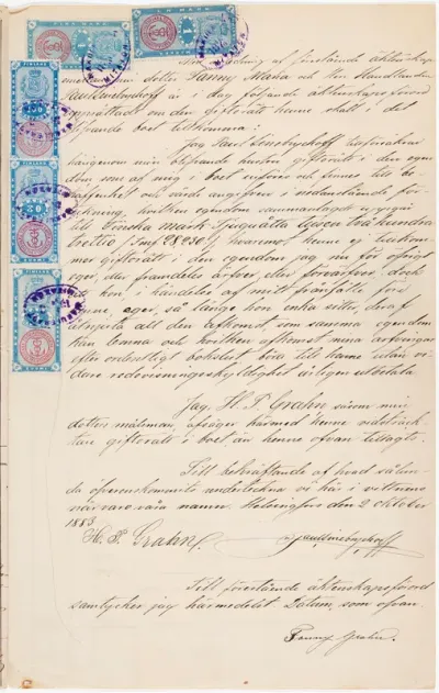 Paul (the younger) and Fanny Sinebrychoff (née Grahn) prenuptial agreement