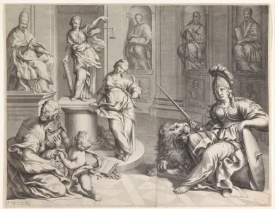 Paus Alexander VII zit op een troon