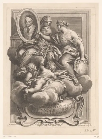 Paus Innocentius XI met allegorische figuren