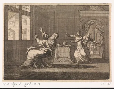 Paus Innocentius XII valt kort na zijn verkiezing voor het venster van het Quirinaal achterover, 1691