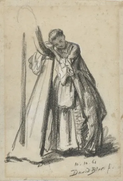 Pauserende harpspeelster