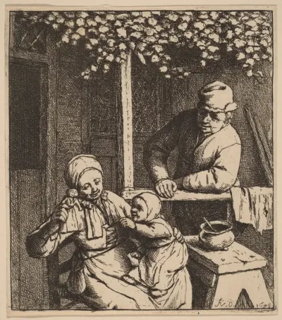 Peasant Family on a Porch with a Girl Reaching for a Doll