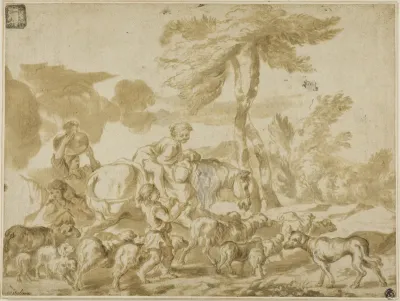 Peasant Family with Sheep and Dog