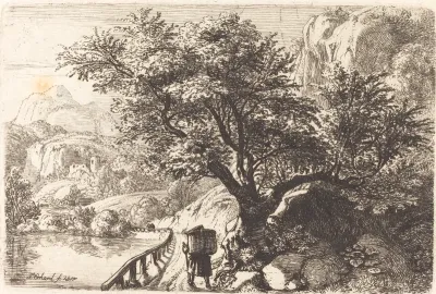 Peasant Walking along a River