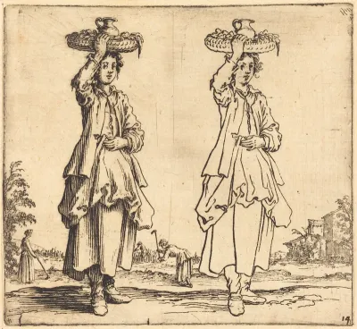 Peasant Woman with Basket on Head, Front View