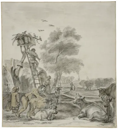 Peasants and Livestock in Front of a Cottage