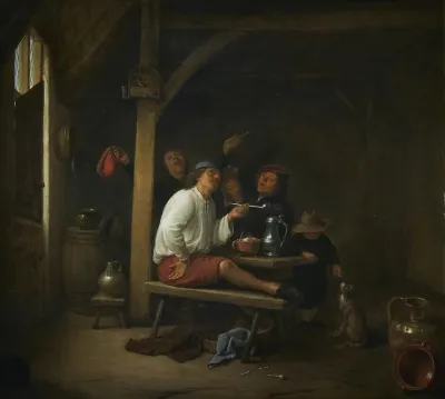 Peasants drinking and smoking in an inn
