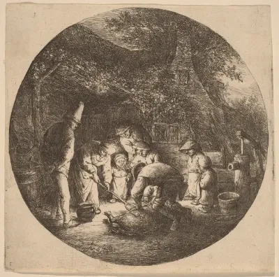 Peasants Outside a Farm Slaughtering a Pig