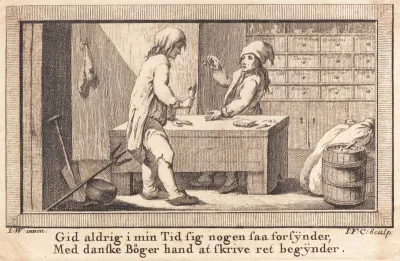 Peder Ruus og Per Iversen i købmandsboden
