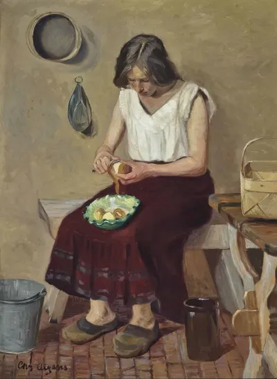 Peeling potatoes.