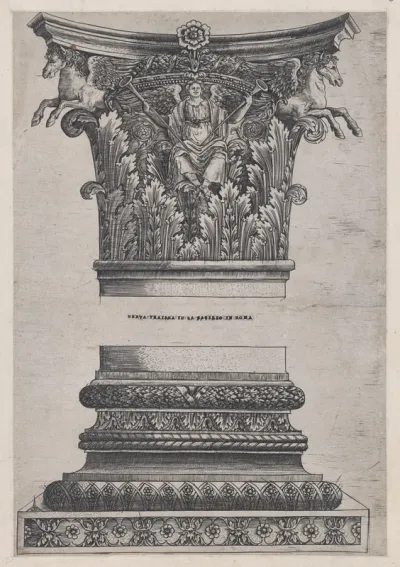 Pegasus capital from the Temple of Mars Ultor and decorated base, from "Speculum Romanae Magnificentiae"