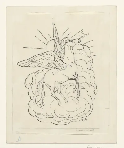 Pegasus vliegt voor een wolk