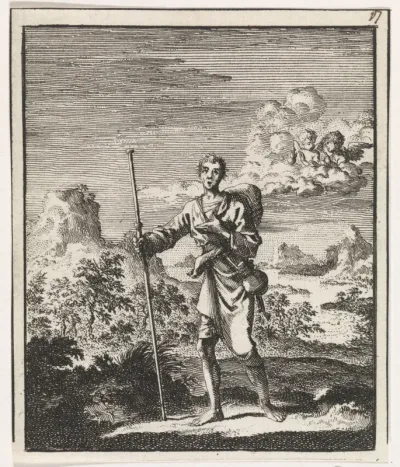 Pelgrim in een berglandschap