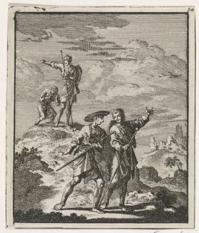 Pelgrims in een berglandschap