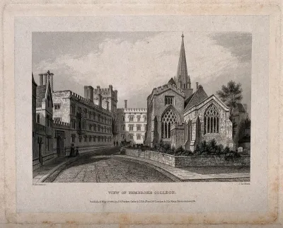 Pembroke College, Oxford: panoramic view of college and St
