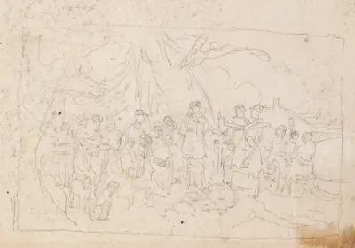 Pencil sketch for the Hunting party