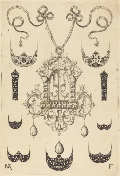 Pendant Surrounded by Seven Shields and Two Ornamental Bands