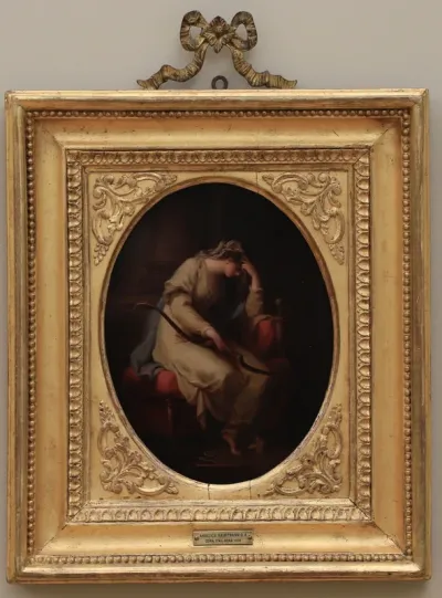 Penelope mourns over the bow of Odysseus
