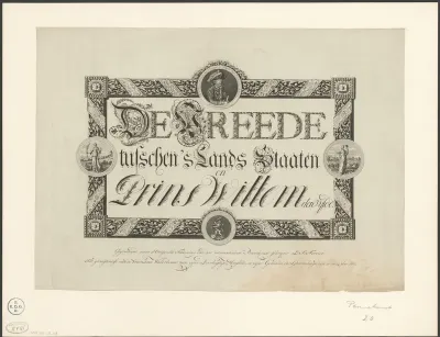 Pennekunst op de vrede tussen Willem V, prins van Oranje-Nassau