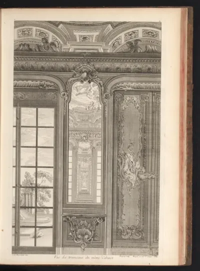 Pennenttafel met spiegel en decoratie in het kabinet van de graaf van Bielinski