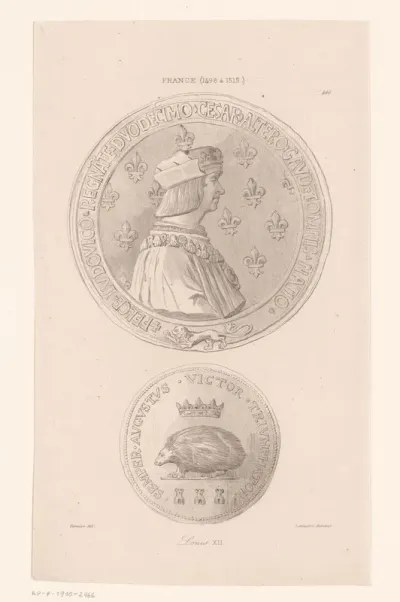 Penning met afbeelding van Lodewijk XII van Frankrijk op recto en een egel op verso