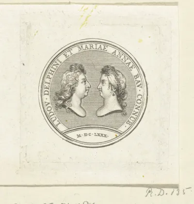 Penning met bustes van Lodewijk van Frankrijk en Maria Anna van Beieren
