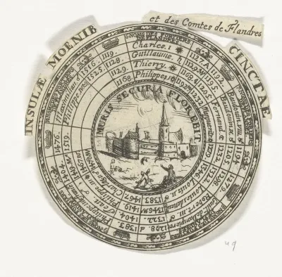 Penning met een embleem en de namen van de graven van Vlaanderen