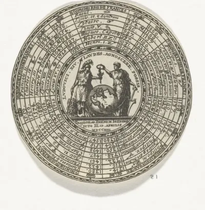Penning met een embleem en de namen van Franse koningen