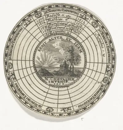 Penning met een embleem en de namen van keizers van het Heilig Roomse Rijk