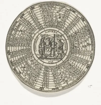 Penning met een embleem en de namen van Spaanse koningen
