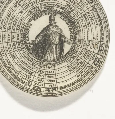 Penning met het portret van bisschop Walcand en de namen van de bisschoppen van Luik