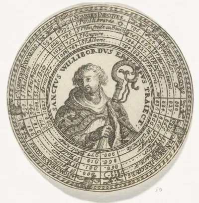 Penning met het portret van de Heilige Willibrord en de namen van de bisschoppen van Utrecht