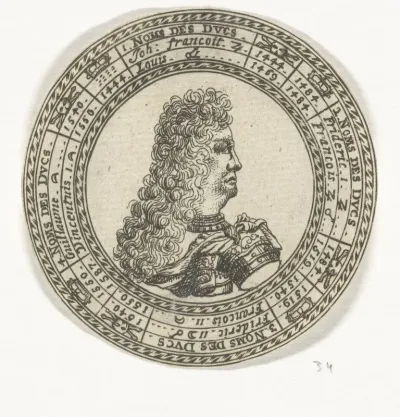 Penning met het portret van Ferdinand Karel III en de namen van de hertogen van Mantua