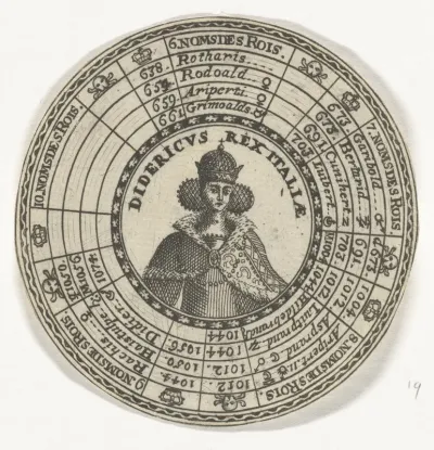 Penning met het portret van koning Diederik en de namen van Italiaanse koningen