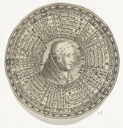 Penning met het portret van paus Vigilius en de namen van de pausen