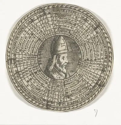 Penning met het portret van Pelagius I en de namen van de pausen