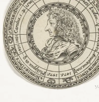 Penning met het portret van Victor Amadeus II en de namen van de hertogen van Savoye
