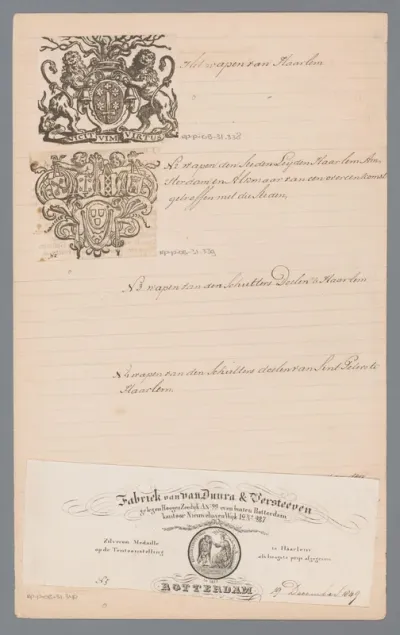 Penning ter gelegenheid van het winnen van de eerste prijs bij een tentoonstelling te Haarlem in 1825
