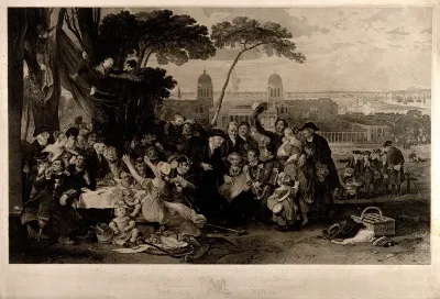 Pensioners of the Royal Naval Hospital, Greenwich, celebrating the anniversary of Nelson's victory at Trafalgar